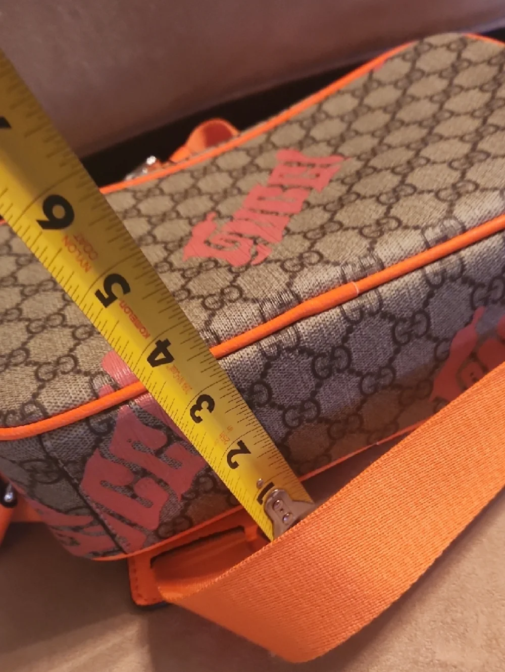 Inspired By Desiner Brown Supreme Crossbody with Orange Accents - Picture 13 of 16